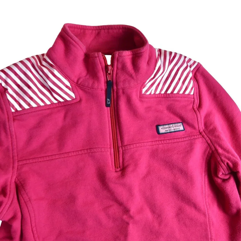 Vineyard Vines || Vivid Pink Stripes Quarter Zip Performance Sweater XS
